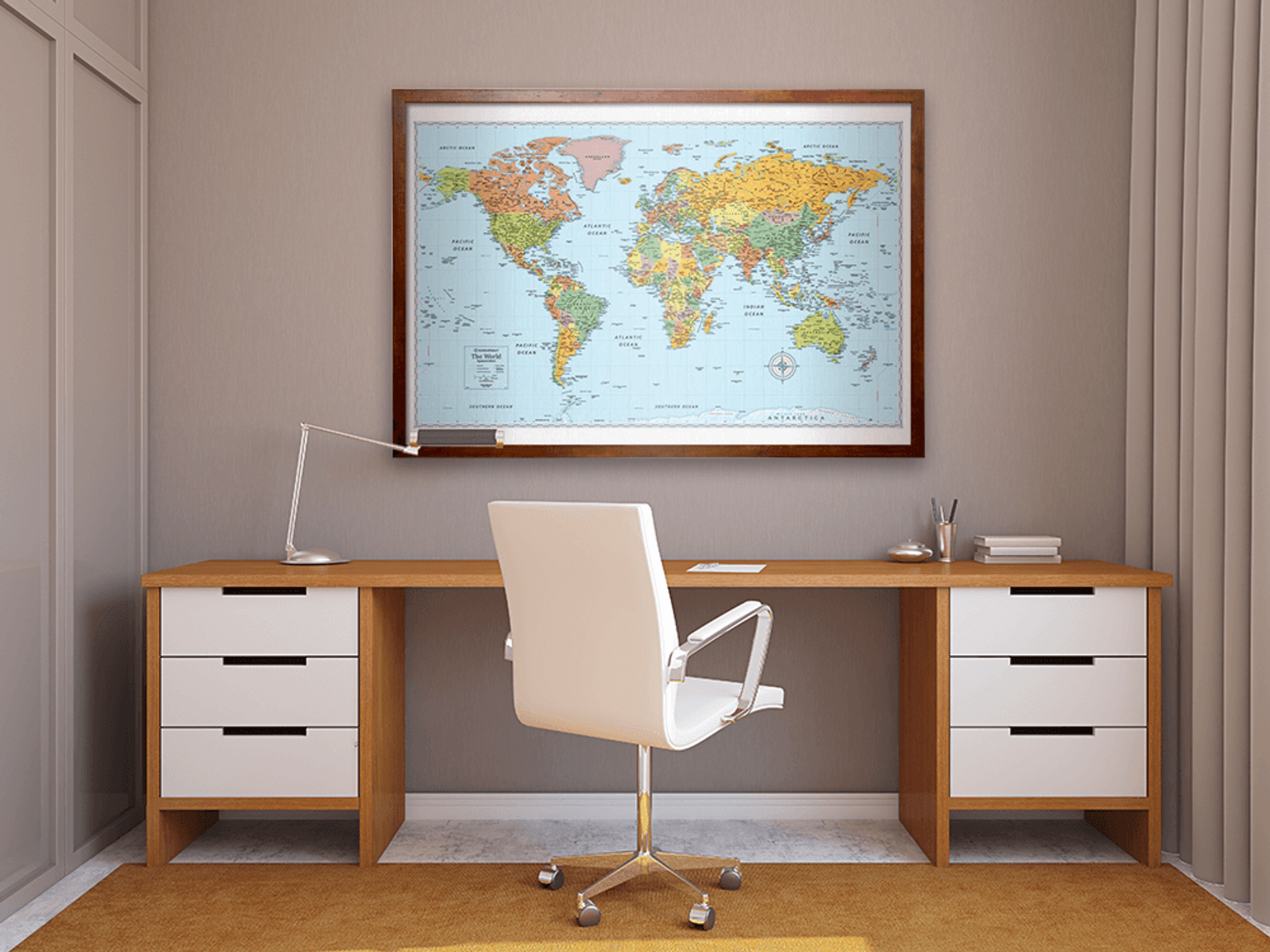 Framed World Map For Office Signature Edition World Framed Wall Map   Rand McNally Store