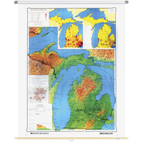 Michigan Physical-Political State Wall Map