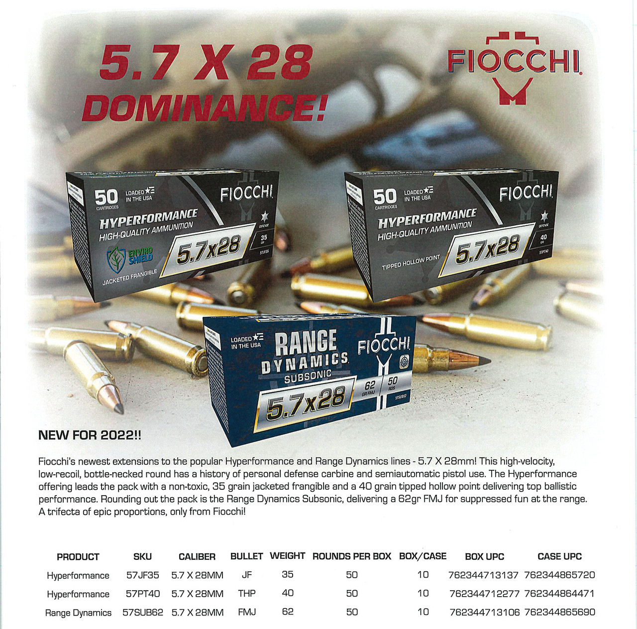 Fiocchi 57PT40 Hyperformance 5.7x28mm 40 gr Tipped Hollow Point