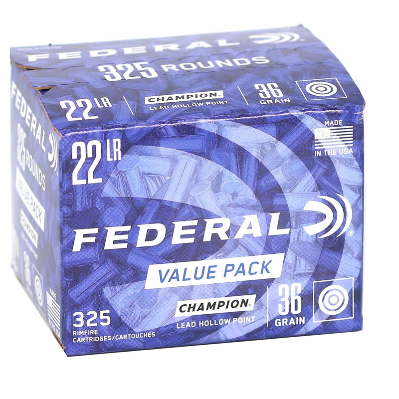 Federal Champion Training 22 Long Rifle Ammo 36 Grain Lead Hollow Point - 325 Rounds