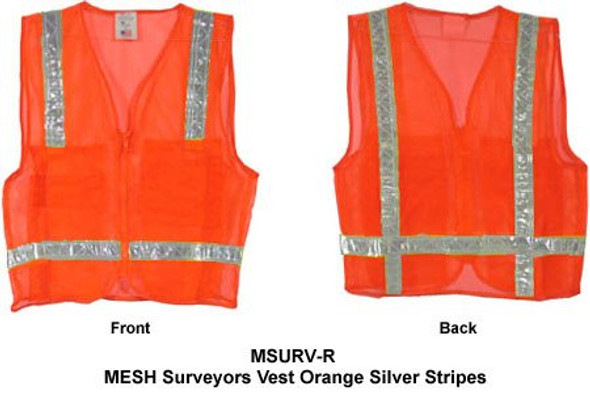 Mesh Surveyors Vest Orange Silver Stripes - Large