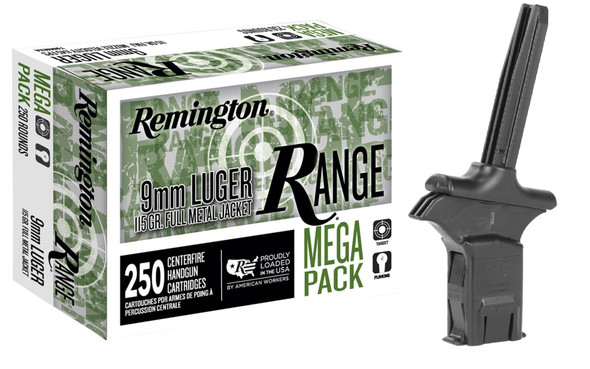 Remington Range 9MM 115 Grain Full Metal Jacket 250 Rounds + ETS Mag Loader