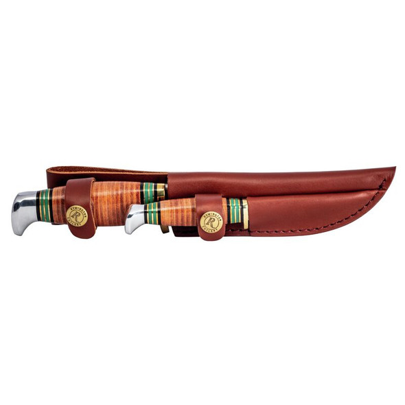 Remington Stacked Leather Piggyback Fixed Knife Set - Stainless Steel Blades - with Leather Sheaths