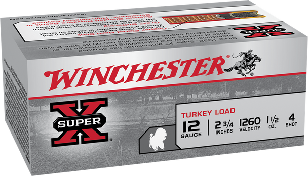 Winchester 12 Gauge Super-X Turkey X12MT4 2-3/4" 1-1/2oz #4 Copper Shot 1260fps - X12MT4