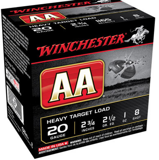 Winchester AA Target AAH208, 20 Gauge, 2-3/4", 1 oz, 1165 fps, #8 Lead Shot,