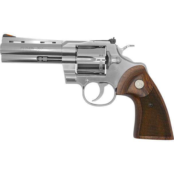 Colt's Manufacturing, Python, Revolver, Double Action Only, 357 Magnum, 4.25" Barrel, Stainless Finish, Stainless Steel Frame, Walnut Grips, 6Rd, Red Ramp Front/Adjustable Rear