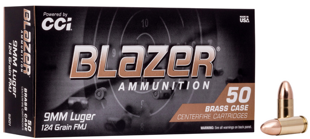 CCI 5201 Blazer Brass 9mm Luger 124 gr Full Metal Jacket