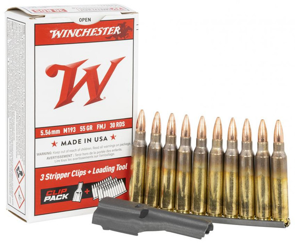 Winchester 5.56MM 55 Grain XM193 Lake City FMJ With Stripper Clips and Loading Tool - WM193CP