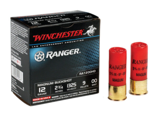 Winchester 12 Gauge Ammunition RA1200HD LE Ranger 2.75" 00 Buck 9 Pellets 1325fps