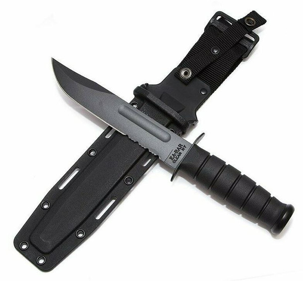KA-BAR 1214 Fighting Knife 7" Black Combo Blade, Kraton G Handle, Kydex Sheath