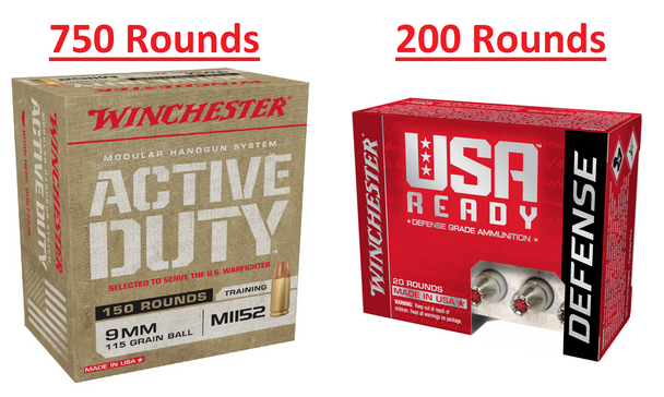 Winchester 9mm - 115gr FMJ 750 Rounds + 124gr Hex-Vent HP 200 Rounds - 950 ROUNDS TOTAL