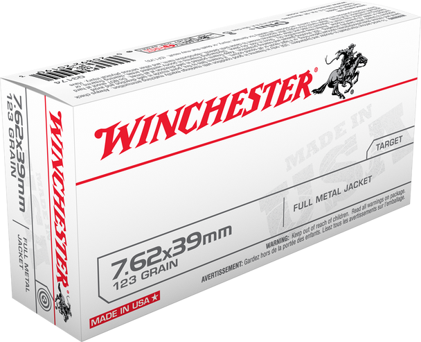 Winchester USA Rifle Ammunition Q3174, 7.62x39mm, Full Metal Jacket (FMJ), 123 GR, 2355 fps, 200 Rd/bx