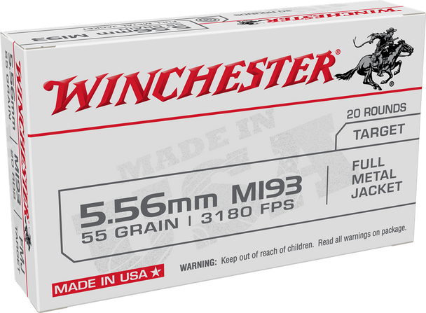 Winchester Ammo WM193K USA M193 5.56x45mm NATO 55 gr Full Metal Jacket Lead Core