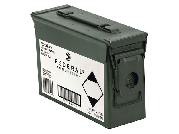 Federal 7.62x51mm NATO 149 Grain Full Metal Jacket Ammo Can 220 Rounds