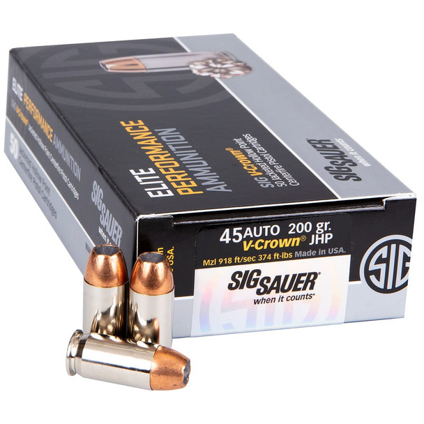 Sig Sauer V-Crown Ammo .45 ACP 200 Gr. JHP Brass Cased Centerfire