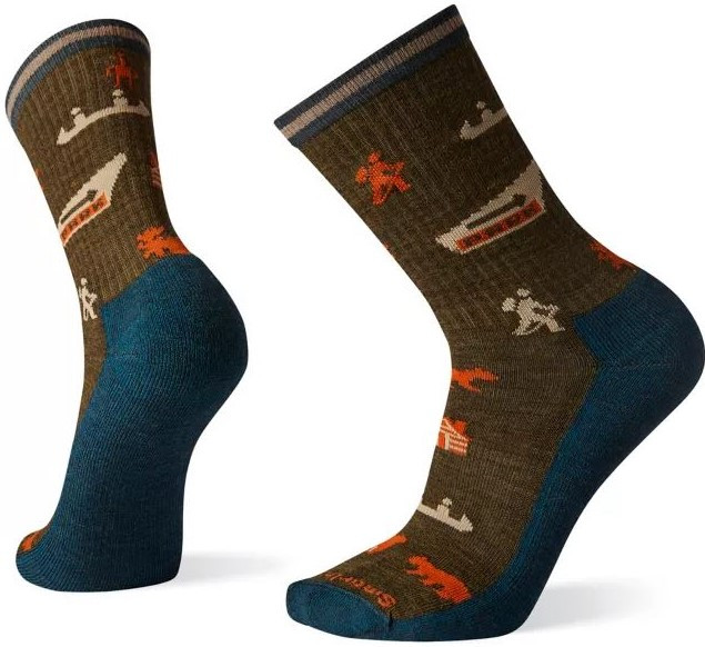 Smartwool Men's Hike Light Park Explorer Pattern Crew Socks, L, Military Olive - SW001484D11L
