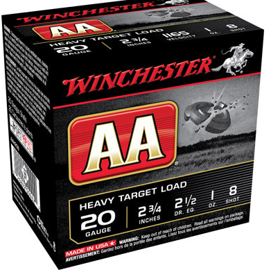Winchester AA Target AAH208, 20 Gauge, 2-3/4", 1 oz, 1165 fps, #8 Lead Shot,