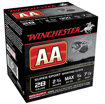 Winchester AA SuperSport Sporting Clays AASC287, 28 Gauge, 2-3/4", 3/4 oz, 1300 fps, #7.5 Lead Shot,