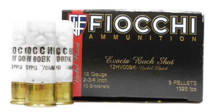 Fiocchi 12 GA 2 3/4 9 PELLETS NICKEL PLATED 00 BUCK - 12HV00BK