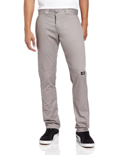 Dickies Men's Skinny Straight Double Knee Work Pant, Silver Gray