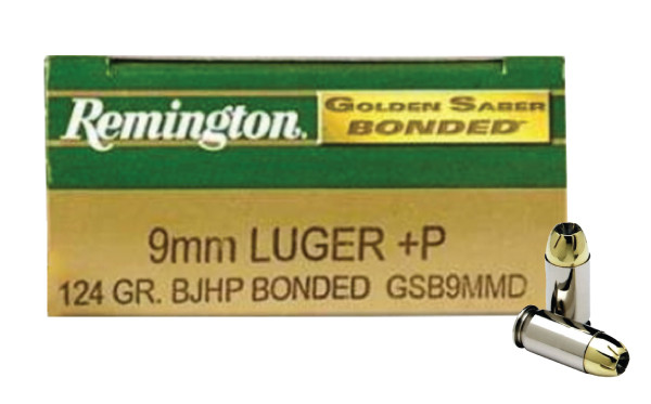 Remington 9mm +P Ammunition Golden Saber GSB9MMD 124 Grain Bonded
