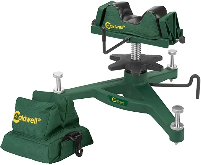 Caldwell The Rock Deluxe Front Rest Combo Adjustable Ambidextrous Rifle Shooting Rest for Outdoor Range, Green , 12 x 5 x 11 inches