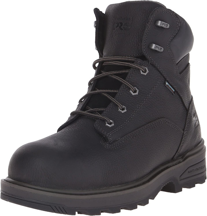 Timberland PRO Men's 6 Inch Resistor Comp Toe Waterproof Work Boot, Black Tumbled Full Grain Leather