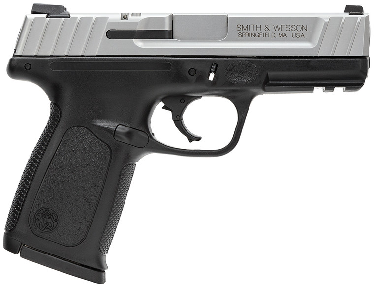 Smith  Wesson 123903 SD VE 9mm Luger 4 Barrel 101  Black Polymer Frame With Picatinny Rail  Satin Stainless Steel Slide Textured Polymer Grip  Loaded Chamber Indicator  No  Manual Safety