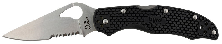 Spyderco BY01PSBK2 Byrd Harrier 2 3Cr13MoV SS Lightweight 3.36 Folding - Clip Point Part Serrated