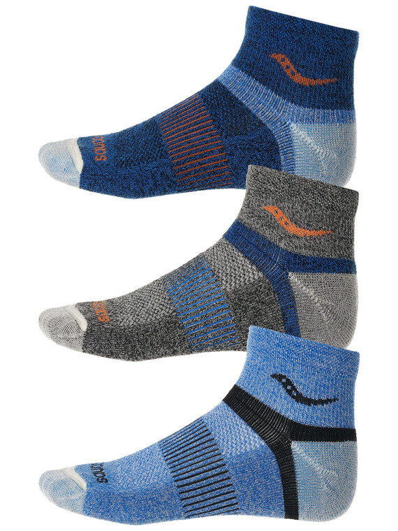 Saucony Inferno Merino Wool Quarter Socks 3 Pack, Blue, L