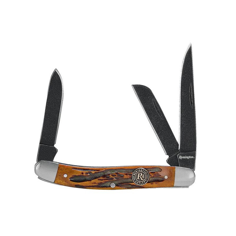 Remington Backwoods Stockman Multi-Blade Knife 3.5" Closed -  Carbon Steel Blades