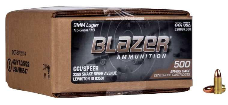 CCI 5200 Blazer Brass 9mm Luger 115 gr Full Metal Jacket 500 Bulk Pack