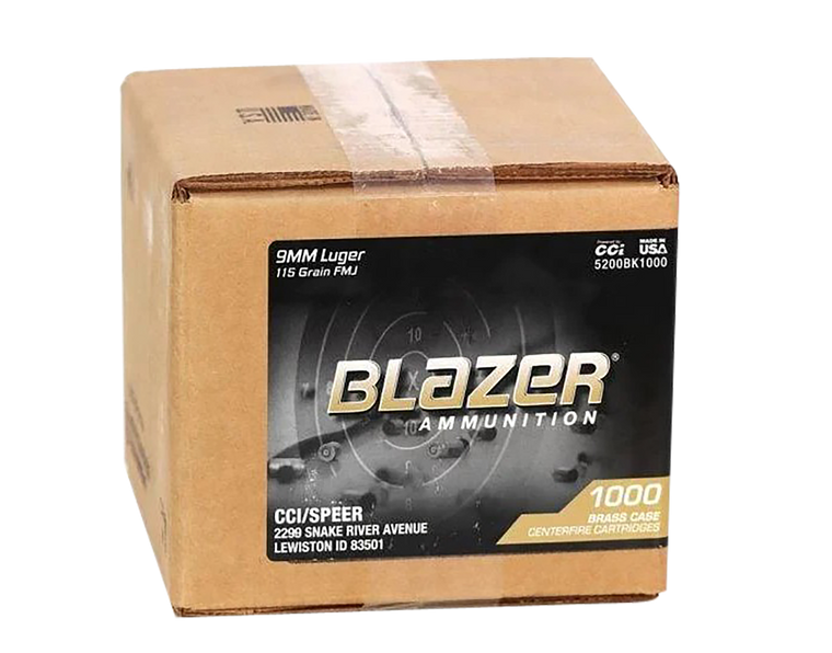 CCI 5200 Blazer Brass 9mm Luger 115 gr Full Metal Jacket 1000 Bulk Pack