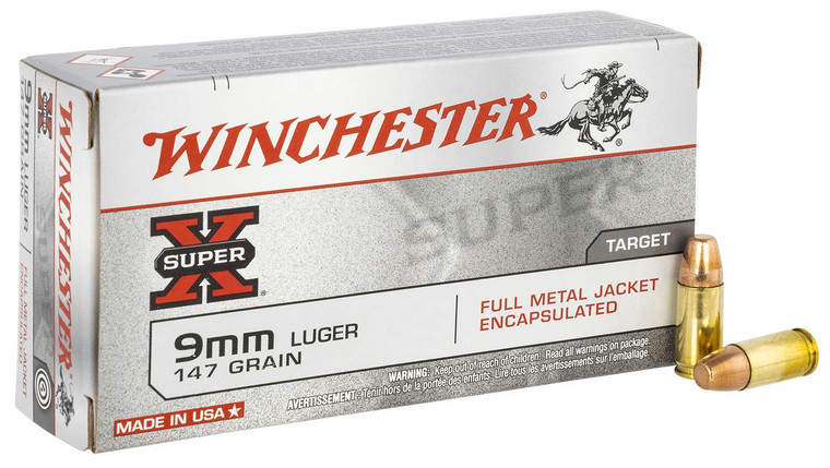 Winchester Super X 9mm Luger Subsonic Centerfire, 147gr Encapsulated - FMJ