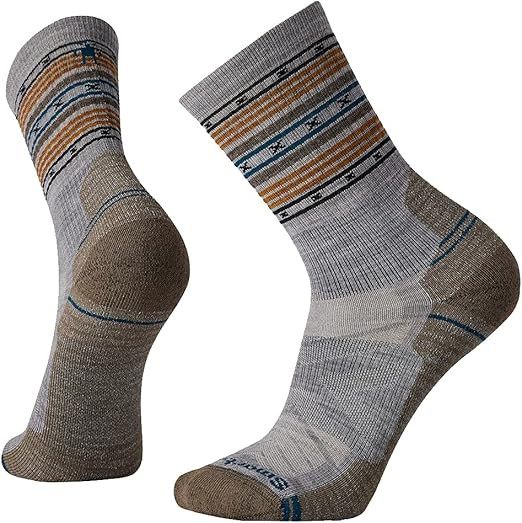 Smartwool Men's Hike Light Cushion Spiked Stripe Crew Socks, Gray - Large