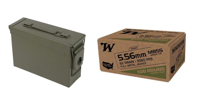 WINCHESTER LAKE CITY 5.56 62 GRAIN M855 GREEN TIP FMJ + Ammo Can