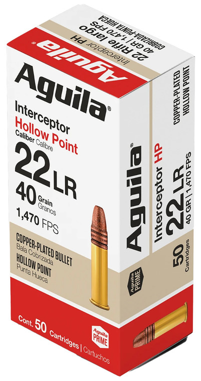 Aguila Interceptor Rimfire 22 LR 40 Grain Copper Plated Hollow Point