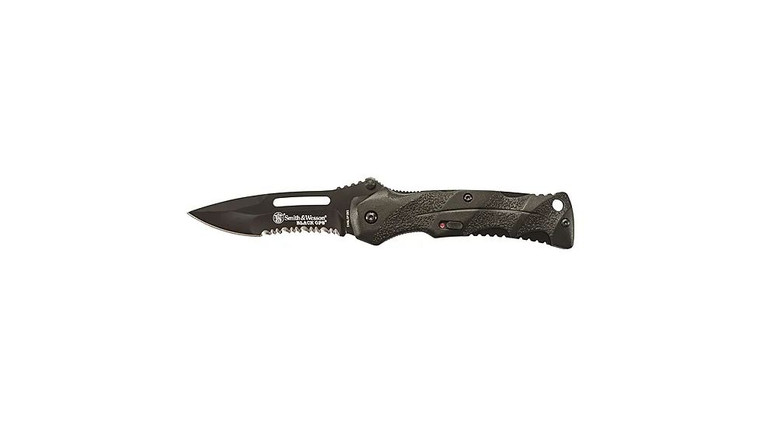 Smith & Wesson Black Ops Serrated Re-Curve Folding Knife Blade, Black