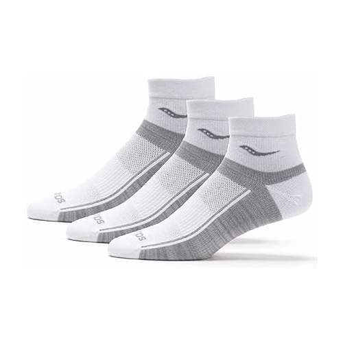 Saucony Unisex Inferno Ultralight Quarter 3-Pack Socks, White, Medium