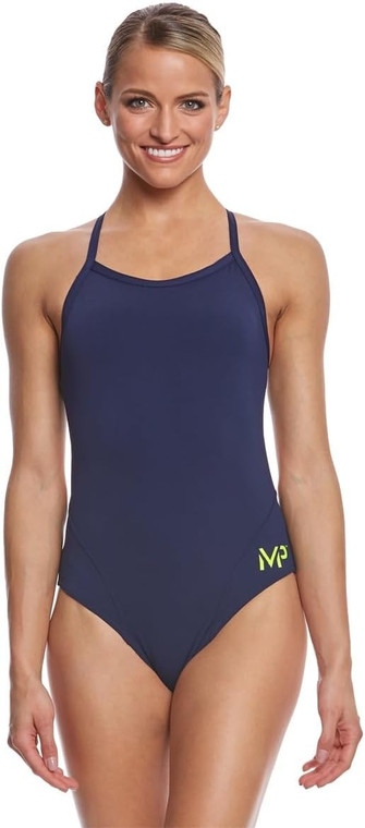 Michael Philips Solid Mid Back Swimsuit, Navy Blue, 24