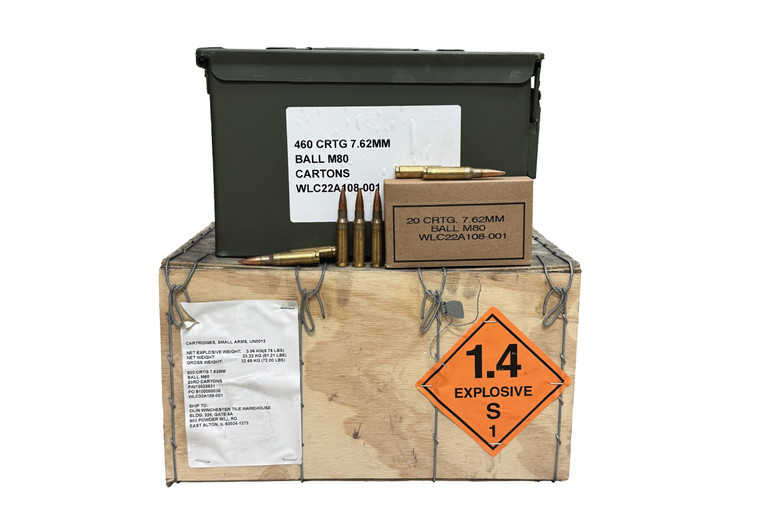 Winchester USA Lake City M80 7.62x51mm 149 Grain Full Metal Jacket (FMJ), 920 Rounds