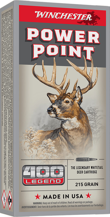 Winchester Power-Point 400 Legend 215 Grain Jacketed Soft Point (JSP) Ammo