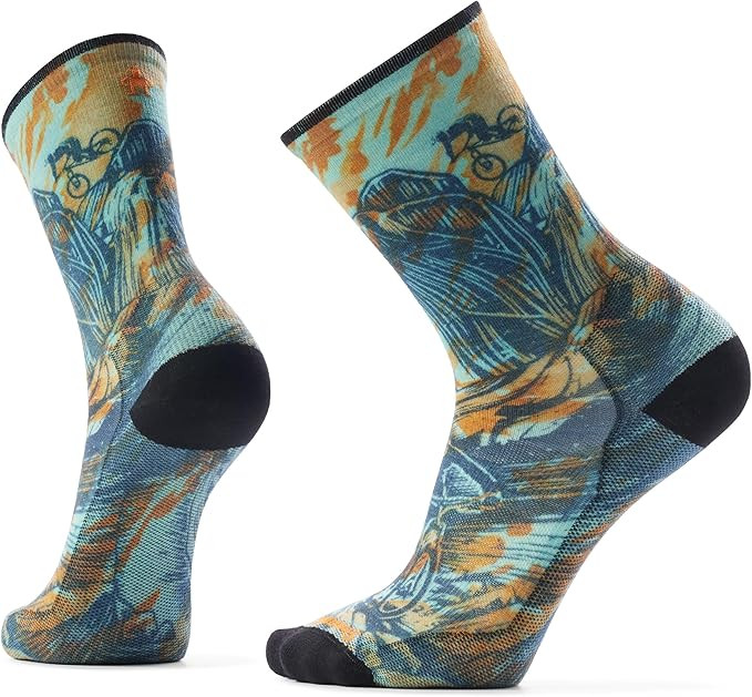 Smartwool Men's Bike Zero Cushion Rugged Ride Print Crew Socks – Blue