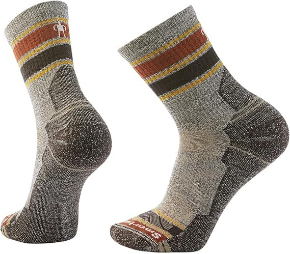 Smartwool Men's Hike Light Cushion Striped Mid Crew Socks, Taupe