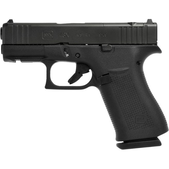 Glock G43X MOS 9mm 15rd Pistol, Frame w/Accessory Rail, Optic Ready, Black