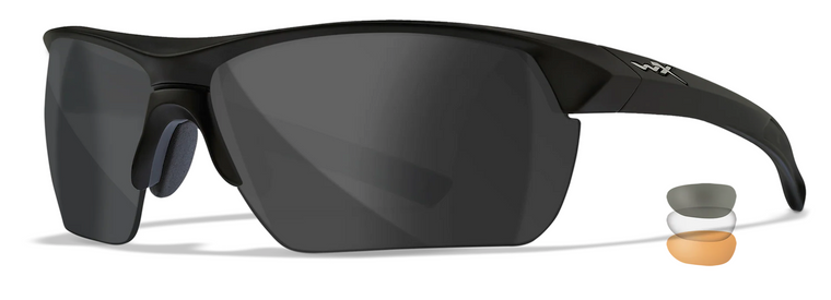 Wiley X Guard Advanced Matte Black Shooting Glasses W/ 3 Interchangeable Lenses (Grey/Clear/Rust)