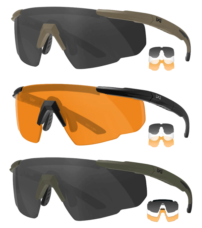 Wiley X Saber Advanced Shooting Glasses W/ 3 Interchangeable Lenses (Grey/Clear/Rust)