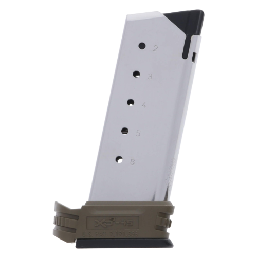 Springfield Armory XD-S .45 ACP 6-Round Magazine W/ Sleeve, FDE