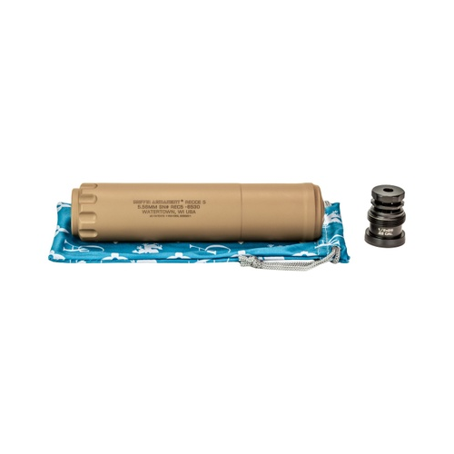 Griffin Armament Recce 5 5.56mm Taper Mount Suppressor, 1/2"×28 Muzzle Device, FDE