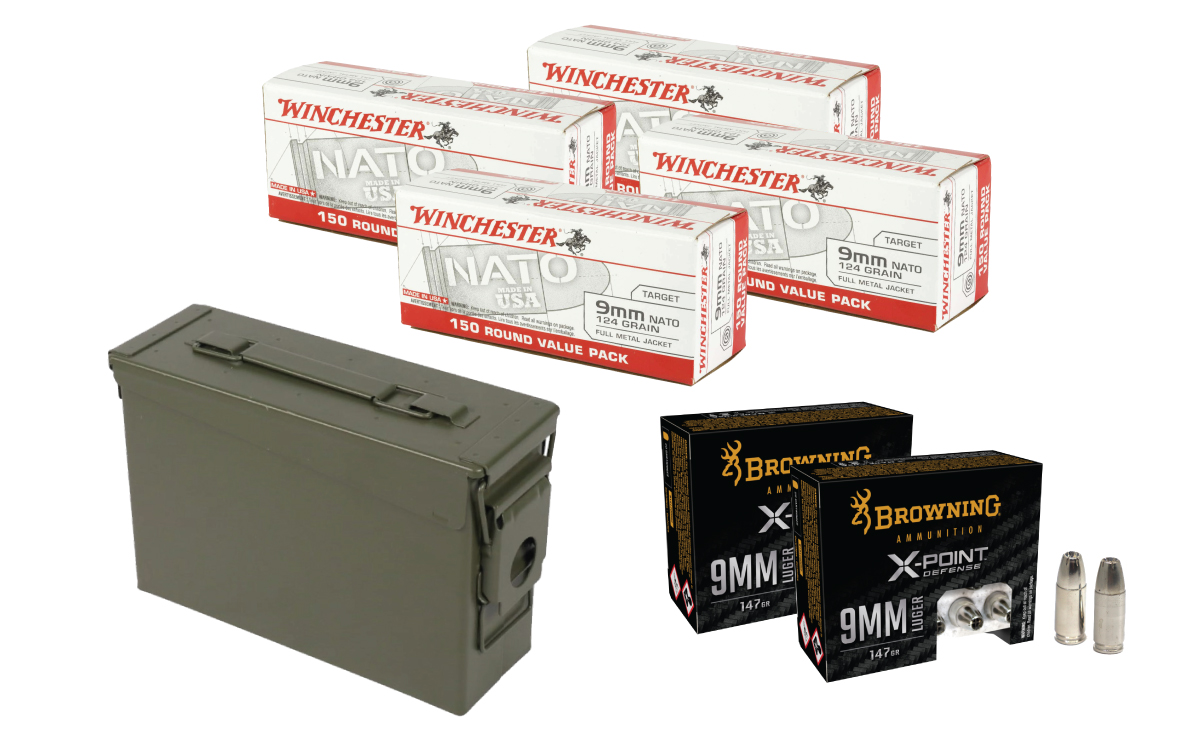 Winchester 9MM FMJ 124 GRAIN 600 RDS + Browning 9MM JHP 147GR +P